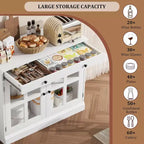 Credenza da cucina, buffet a 2 ante in vetro, cassetto in legno, pannello posteriore in MDF, mobile bar moderno con ripiano regolabile