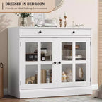 Credenza da cucina, buffet a 2 ante in vetro, cassetto in legno, pannello posteriore in MDF, mobile bar moderno con ripiano regolabile