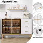 46.4 Mobile Credenza a Buffet con Ante in Vetro, 3 Cassetti e Ripiani, Top in Marmo, per Sala da Pranzo e Cucina