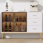 46.4 Mobile Credenza a Buffet con Ante in Vetro, 3 Cassetti e Ripiani, Top in Marmo, per Sala da Pranzo e Cucina