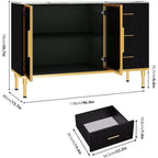 46.4 Mobile Credenza a Buffet con Ante in Vetro, 3 Cassetti e Ripiani, Top in Marmo, per Sala da Pranzo e Cucina
