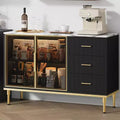 46.4 Buffet Sideboard Cabinet with Storage, 2 Glass Doors 3 Drawers and Shelves, Marble Top Kitchen Sideboard Cabinet for Dining Room