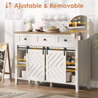 Credenza a buffet rustica con anta scorrevole a fienile e cassetto, ripiano regolabile e portabottiglie rimovibile