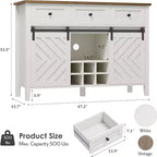 Credenza a buffet rustica con anta scorrevole a fienile e cassetto, ripiano regolabile e portabottiglie rimovibile