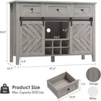 Credenza a buffet rustica con anta scorrevole a fienile e cassetto, ripiano regolabile e portabottiglie rimovibile