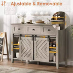 Credenza a buffet rustica con anta scorrevole a fienile e cassetto, ripiano regolabile e portabottiglie rimovibile