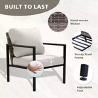 EAGLE PEAK Collection Sunset Dune Ensemble de mobilier d'extérieur moderne, Ensemble de conversation 5 pièces en osier avec coussins