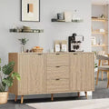 Coffee Bar Cabinet with 3 Drawers and 2 Doors, Sideboard Buffet Cabinet with Storage, Adjustable Shelf, Natural Wood Console, for Dinning Room