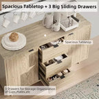 Meuble de bar à café avec 3 tiroirs et 2 portes, buffet de salle à manger avec rangement, étagère réglable, console en bois naturel, pour salle à manger