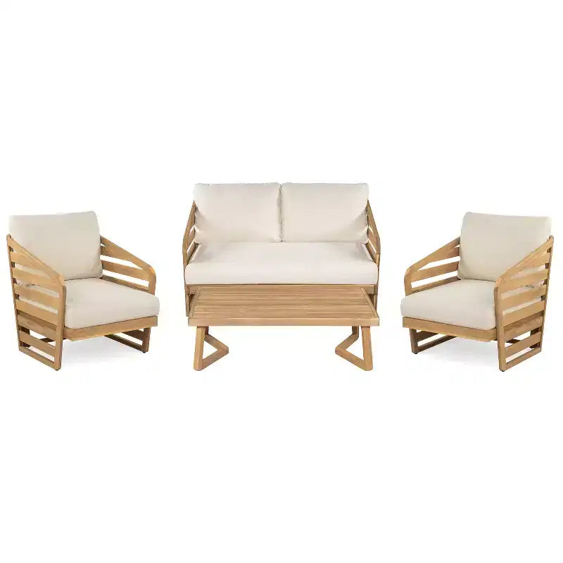 Christopher Knight Home Yantic Set da conversazione moderno da esterno a 4 pezzi in legno di acacia con cuscini resistenti all'acqua