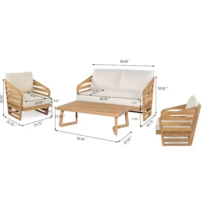 Christopher Knight Home Yantic Set da conversazione moderno da esterno a 4 pezzi in legno di acacia con cuscini resistenti all'acqua