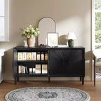 Madia Nera da 60 Pollici con Contenitore, Mobile Contenitore Moderno in Legno con 4 Ante e Maniglia con Design Quadrato