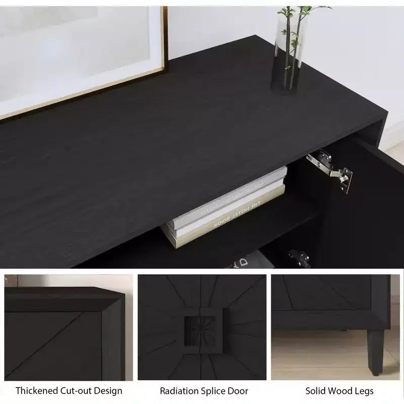 Madia Nera da 60 Pollici con Contenitore, Mobile Contenitore Moderno in Legno con 4 Ante e Maniglia con Design Quadrato