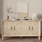 60-Inch Black Buffet Cabinet with Storage, Modern Wooden Accent Cabinet with 4 Doors and Square-Designed Handle