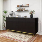 Dyonery Madia con pannello laterale da 58 pollici con spazio di archiviazione, mobile a fessura con ripiani regolabili e 4 ante, colore Legno nero/naturale