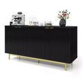 Dyonery 58 inch side panel buffet cabinet with storage space, slotted cabinet with adjustable shelves and 4 doors, Black/Natural wood color