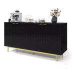 Dyonery 58 inch side panel buffet cabinet with storage space, slotted cabinet with adjustable shelves and 4 doors, Black/Natural wood color
