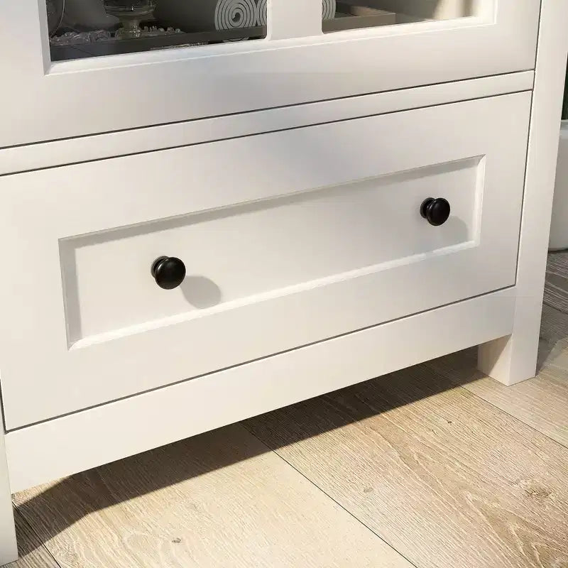 Meuble de cuisine Okak à 2 portes vitrées avec poignée cloche unique, buffet avec 2 étagères et tiroir