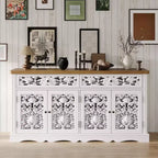 Famapy Meuble d'appoint décoratif blanc avec motifs ajourés - Bibliothèque à portes sculptées