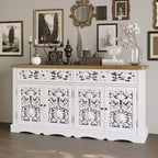 Famapy Meuble d'appoint décoratif blanc avec motifs ajourés - Bibliothèque à portes sculptées