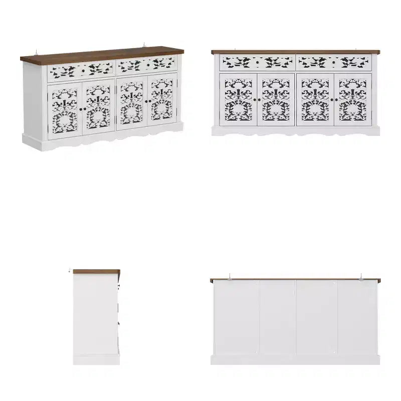 Famapy Meuble d'appoint décoratif blanc avec motifs ajourés - Bibliothèque à portes sculptées
