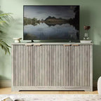 Buffet 4 portes Accent, crédence moderne cannelée avec portes et étagères, console de rangement en bois, pour salon, entrée, couloir