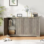 Buffet 4 portes Accent, crédence moderne cannelée avec portes et étagères, console de rangement en bois, pour salon, entrée, couloir