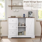 Mobile Buffet da Fattoria 42" con Contenitore, Mobile Bar per Caffè con 3 Cassetti, Credenza per Cucina Sala da Pranzo Soggiorno, Bianco