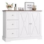Mobile Buffet da Fattoria 42" con Contenitore, Mobile Bar per Caffè con 3 Cassetti, Credenza per Cucina Sala da Pranzo Soggiorno, Bianco