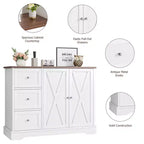 Mobile Buffet da Fattoria 42" con Contenitore, Mobile Bar per Caffè con 3 Cassetti, Credenza per Cucina Sala da Pranzo Soggiorno, Bianco
