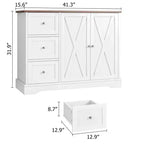 Mobile Buffet da Fattoria 42" con Contenitore, Mobile Bar per Caffè con 3 Cassetti, Credenza per Cucina Sala da Pranzo Soggiorno, Bianco