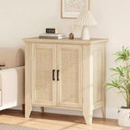 Mobile contenitore in rattan con ante e ripiani, credenza/mobile console da ingresso, mobile in legno con spazio contenitore per cucina e ingresso