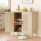 Mobile contenitore in rattan con ante e ripiani, credenza/mobile console da ingresso, mobile in legno con spazio contenitore per cucina e ingresso