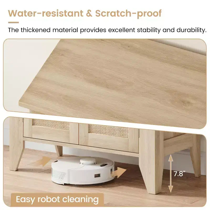 Mobile contenitore in rattan con ante e ripiani, credenza/mobile console da ingresso, mobile in legno con spazio contenitore per cucina e ingresso