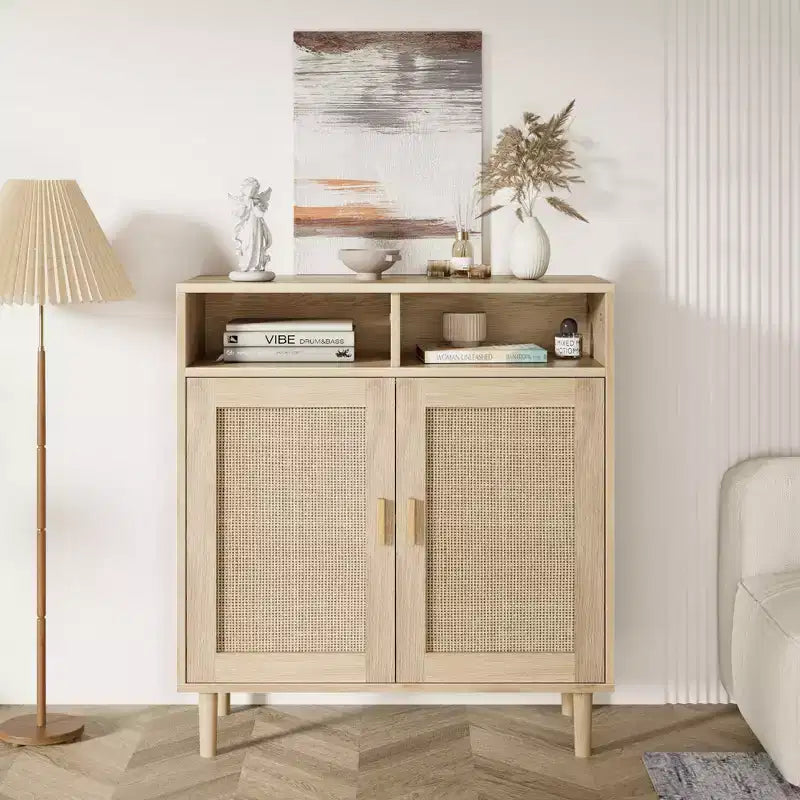 36``H Sideboard Buffet Storage Cabinet, Rattan Kitchen Cabinet with 2 Doors/Shelf, Accent Modern Dining Living Room Entry Hallway Coffee Bar Furniture
