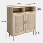 Buffet de rangement 36 po H, meuble de cuisine en rotin avec 2 portes/étagères, meuble d'appoint moderne pour salle à manger, salon, entrée, couloir, café-bar