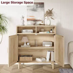 Buffet de rangement 36 po H, meuble de cuisine en rotin avec 2 portes/étagères, meuble d'appoint moderne pour salle à manger, salon, entrée, couloir, café-bar