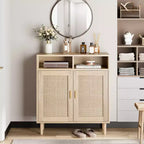 Buffet de rangement 36 po H, meuble de cuisine en rotin avec 2 portes/étagères, meuble d'appoint moderne pour salle à manger, salon, entrée, couloir, café-bar