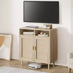 Buffet de rangement 36 po H, meuble de cuisine en rotin avec 2 portes/étagères, meuble d'appoint moderne pour salle à manger, salon, entrée, couloir, café-bar
