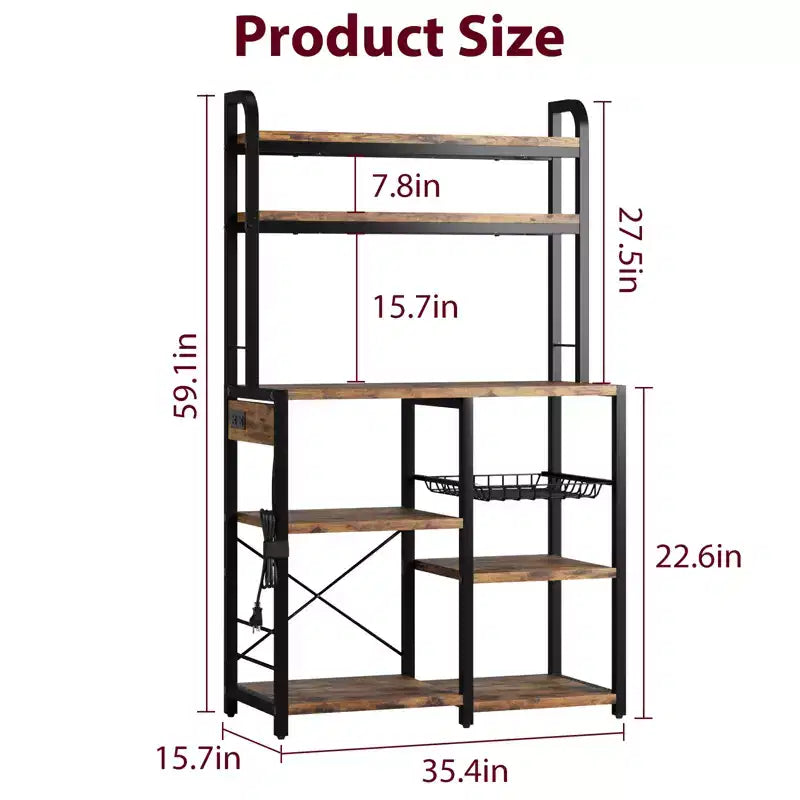 Étagère de Boulanger à 6 Niveaux avec Prise Électrique, Support de Micro-ondes et Table de Bar à Café pour le Rangement des Épices et des Casseroles de Cuisine