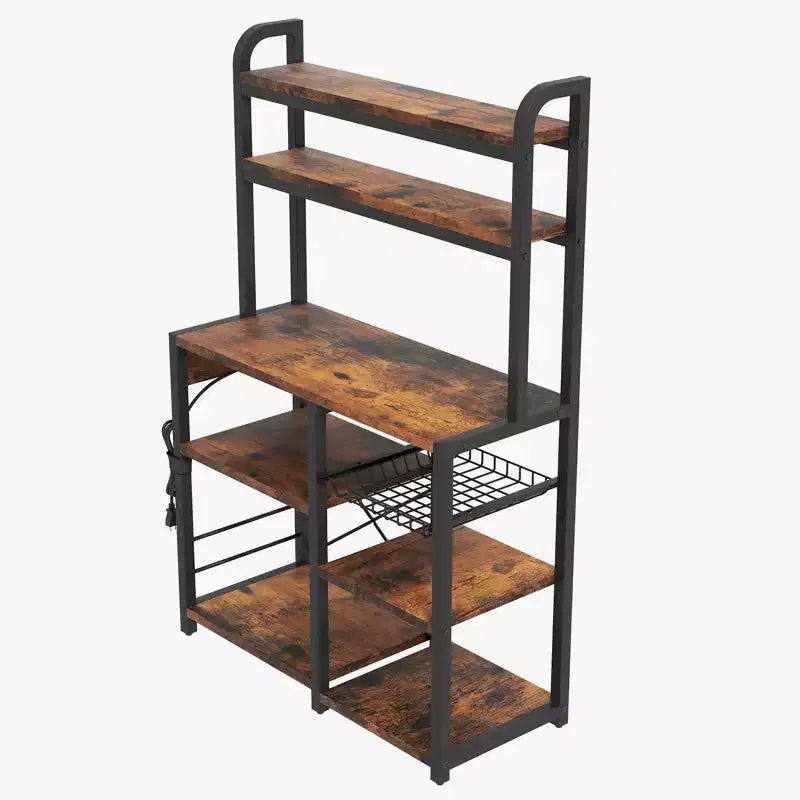 Étagère de Boulanger à 6 Niveaux avec Prise Électrique, Support de Micro-ondes et Table de Bar à Café pour le Rangement des Épices et des Casseroles de Cuisine