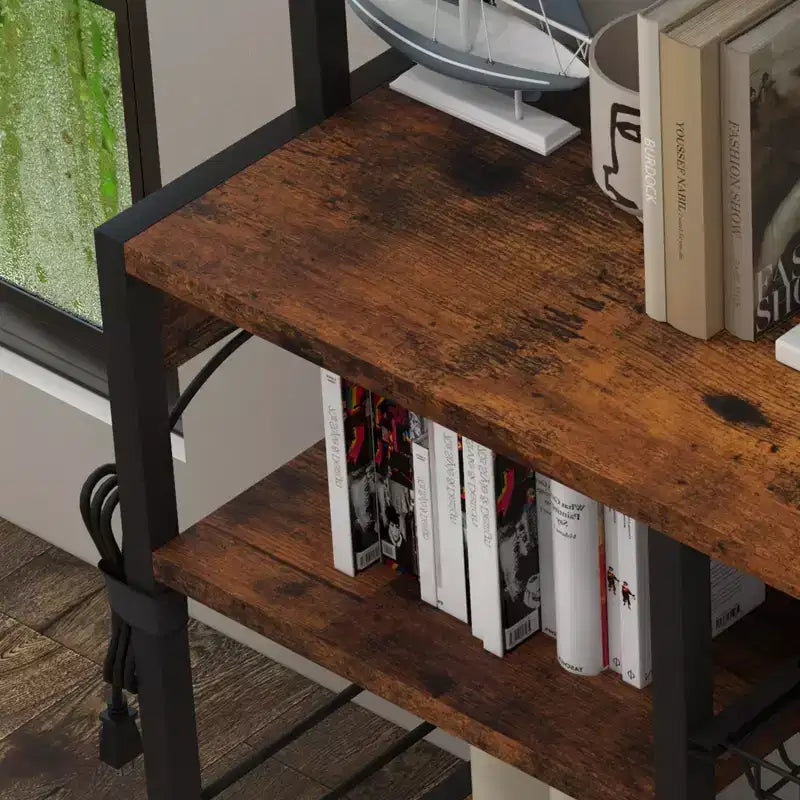 Étagère de Boulanger à 6 Niveaux avec Prise Électrique, Support de Micro-ondes et Table de Bar à Café pour le Rangement des Épices et des Casseroles de Cuisine