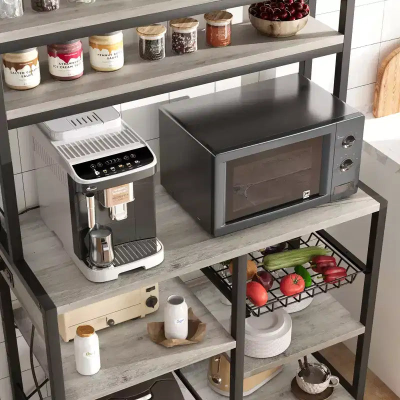 Étagère de Boulanger à 6 Niveaux avec Prise Électrique, Support de Micro-ondes et Table de Bar à Café pour le Rangement des Épices et des Casseroles de Cuisine