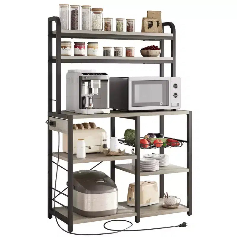 Étagère de Boulanger à 6 Niveaux avec Prise Électrique, Support de Micro-ondes et Table de Bar à Café pour le Rangement des Épices et des Casseroles de Cuisine