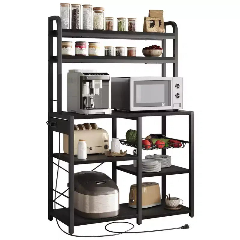 Étagère de Boulanger à 6 Niveaux avec Prise Électrique, Support de Micro-ondes et Table de Bar à Café pour le Rangement des Épices et des Casseroles de Cuisine