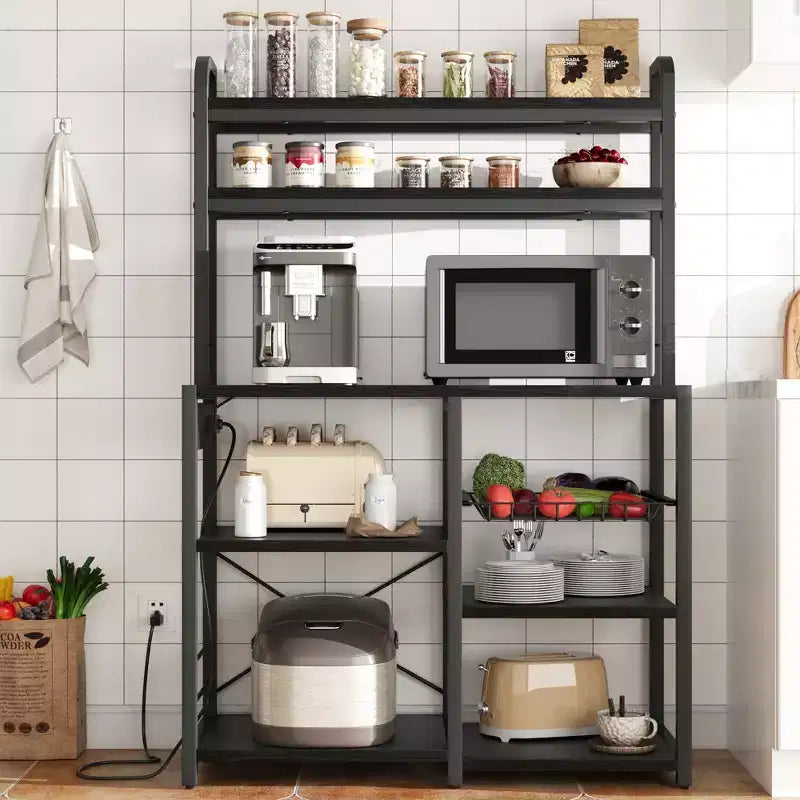 Étagère de Boulanger à 6 Niveaux avec Prise Électrique, Support de Micro-ondes et Table de Bar à Café pour le Rangement des Épices et des Casseroles de Cuisine