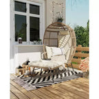 Poltrona a Uovo in Vimini Oversize con Pouf - Poltrona Lounge a Forma di Uovo con Cuscino Spesso, Comoda Poltrona a Uovo in Rattan, Uso Interno ed Esterno, per Patio, Portico, Giardino
