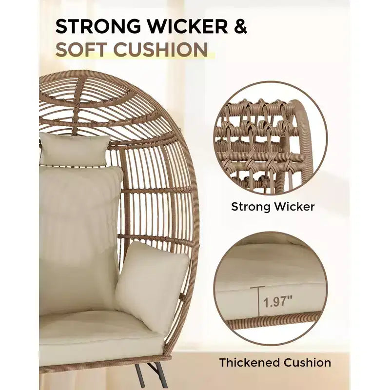 Poltrona a Uovo in Vimini Oversize con Pouf - Poltrona Lounge a Forma di Uovo con Cuscino Spesso, Comoda Poltrona a Uovo in Rattan, Uso Interno ed Esterno, per Patio, Portico, Giardino