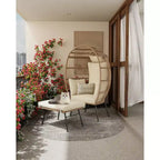 Poltrona a Uovo in Vimini Oversize con Pouf - Poltrona Lounge a Forma di Uovo con Cuscino Spesso, Comoda Poltrona a Uovo in Rattan, Uso Interno ed Esterno, per Patio, Portico, Giardino