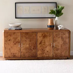 bali & pari Valora Modern and Contemporary Natural Mappa Burl Wood 4-Door Sideboard Buffet